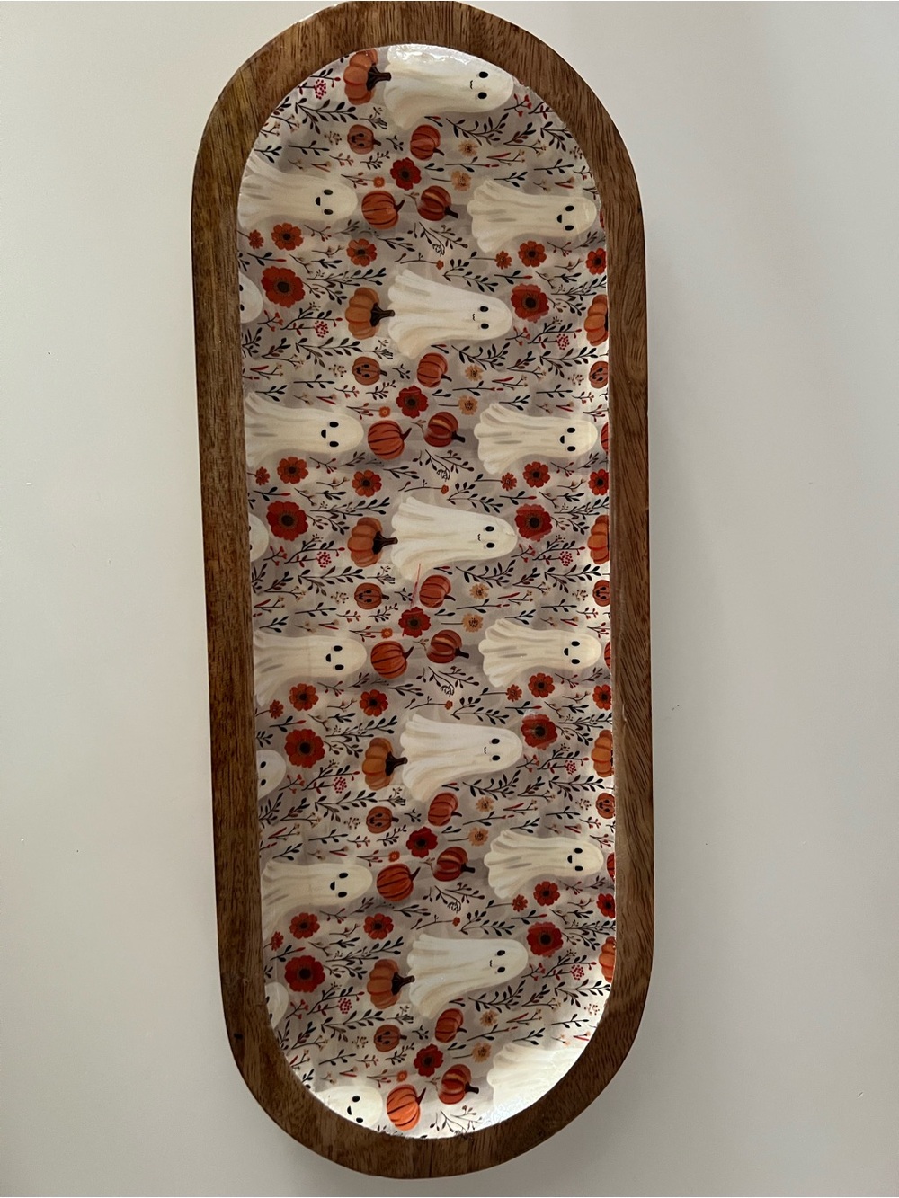 Festive Ghost & Pumpkin Decorative Tray - White & Orange